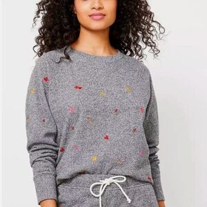 Lou & Grey by Loft Women's Gray Emoji Embroidered Sweatshirt